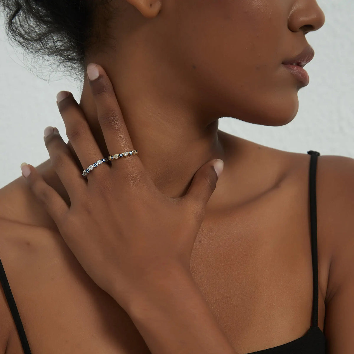 Turkish Evil Eye Heart Eternity Ring in 925 Sterling Silver: Silver / 8 US