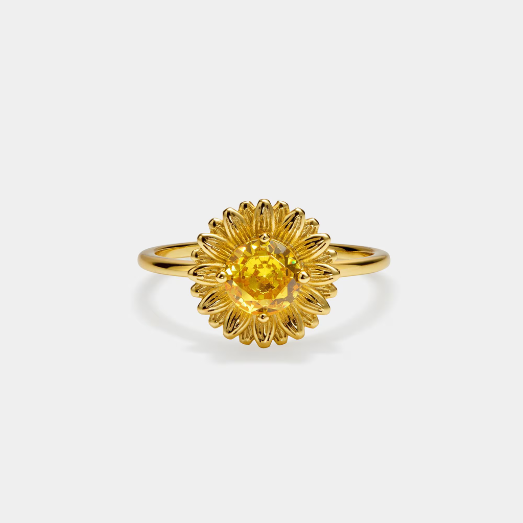 Dainty Gold Sunflower Statement Ring in 925 Sterling Silver: Silver / 6 US