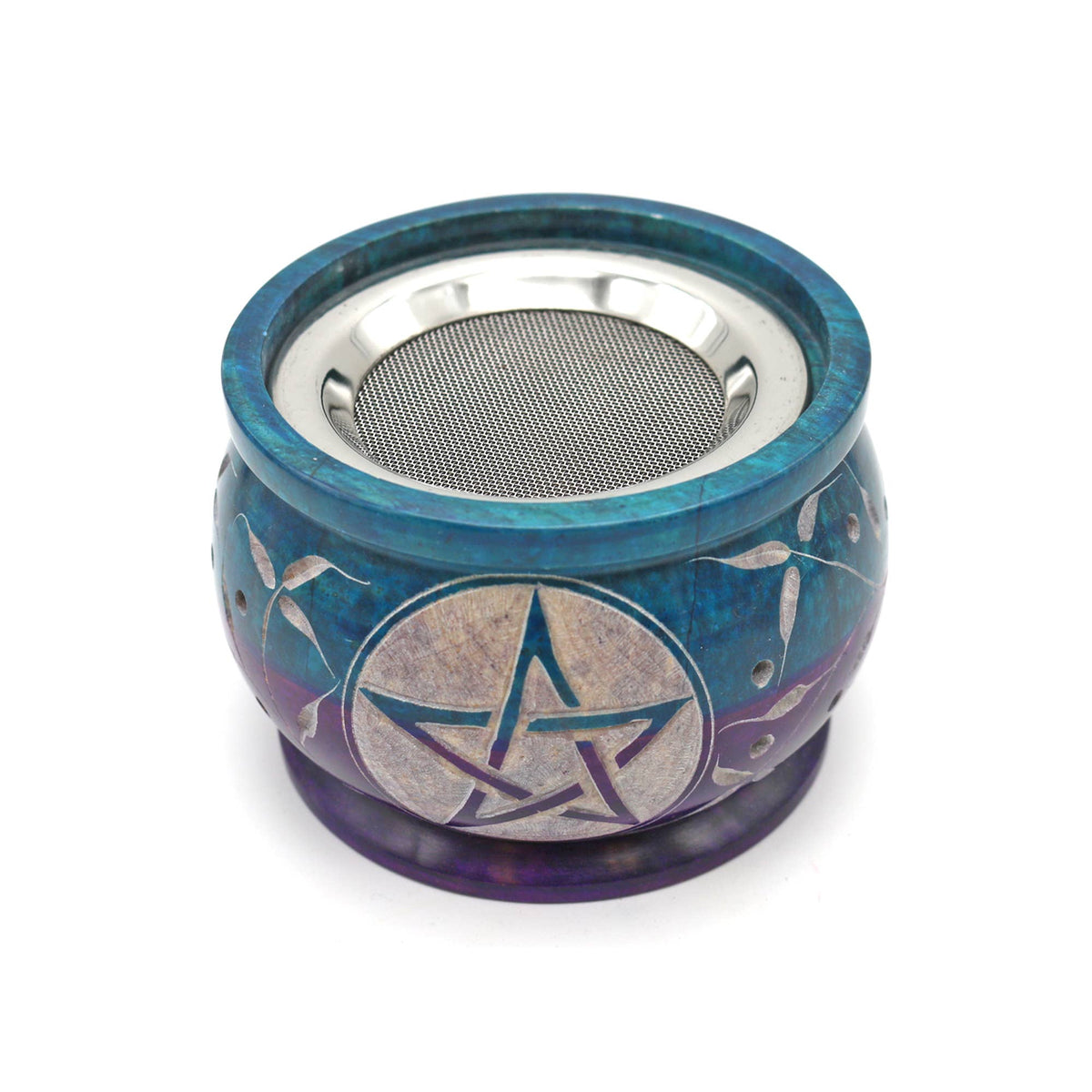 Soapstone Charcoal Burner - Turquoise/Purple Pentacle