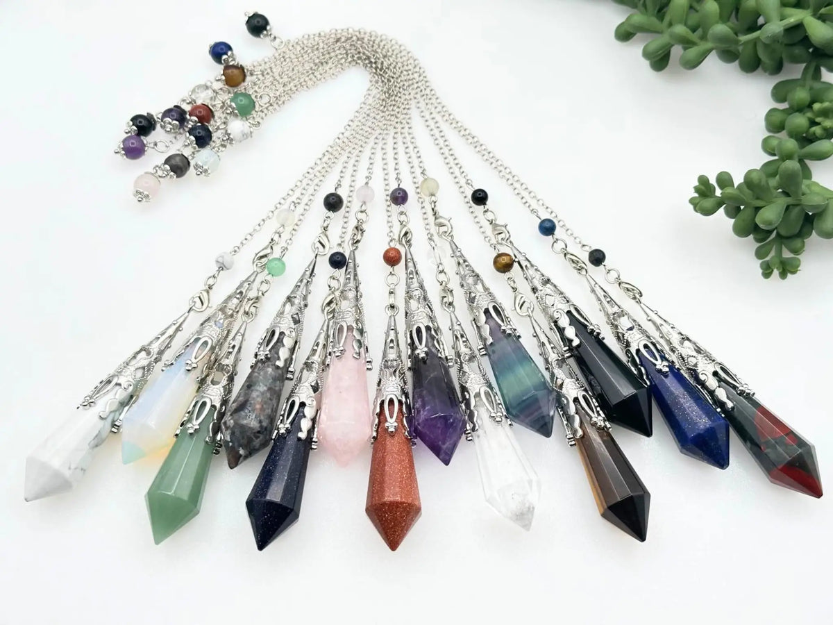 Lapis Lazuli Gemstone Art Deco Silver Color Pendulum