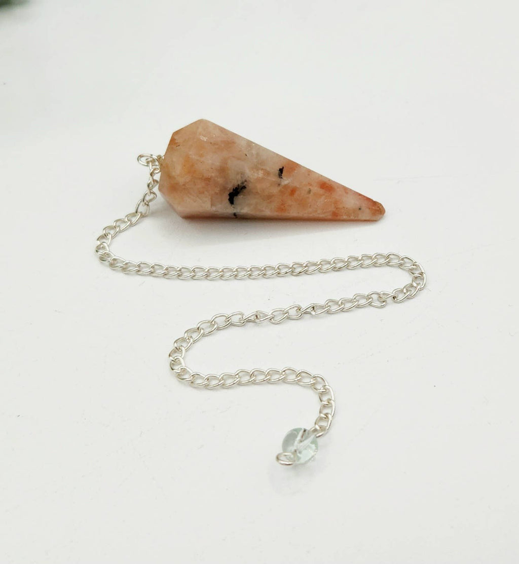 Sunstone Gemstone Pendulum w/Silver Plated Chain and Bead
