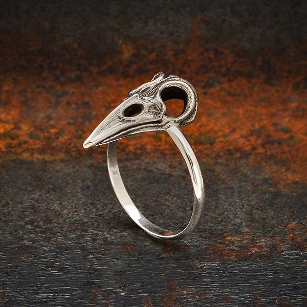 Sterling Silver or Bronze Raven Skull Ring: Sterling Silver / 6