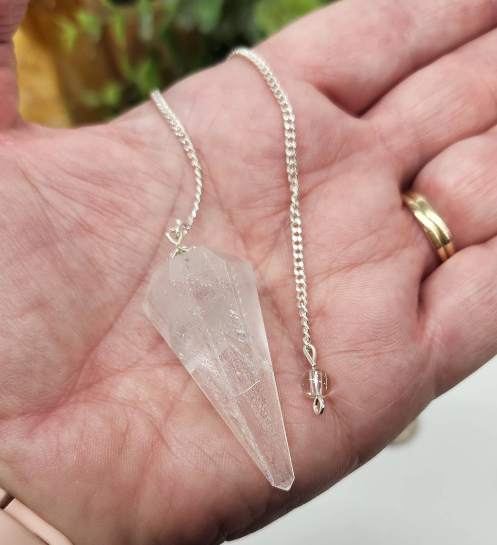Clear Quartz Pendulum w/Silver Plated Chain