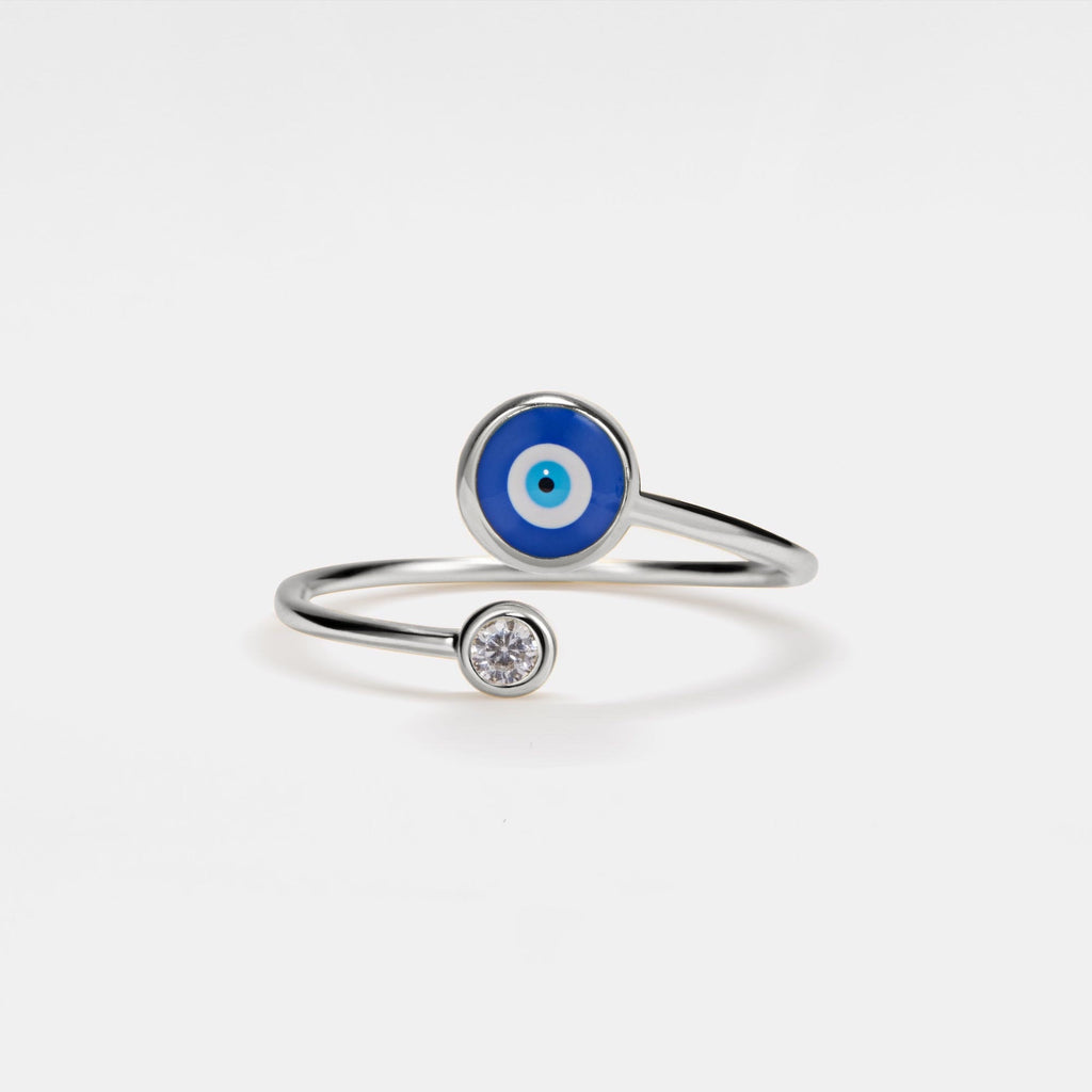 Evil Eye Nazar Bypass Ring in 925 Sterling Silver, Enamel: Silver
