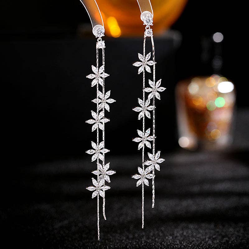 Daisy Flower Dangle Drop Statement Earrings in Solid Copper: Silver/Pink