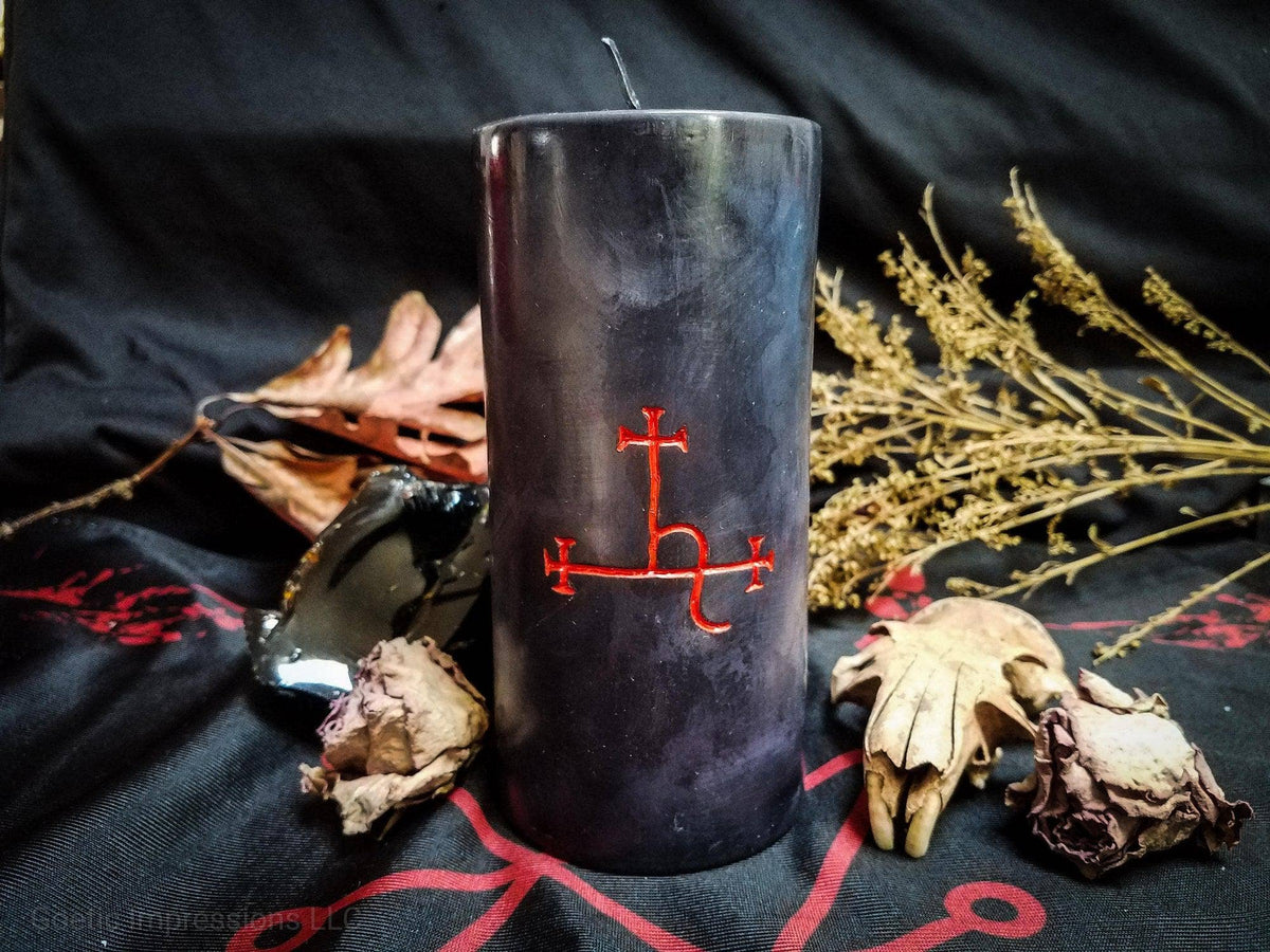 Lilith Sigil Pillar Candle: Red Candle, Black Sigil