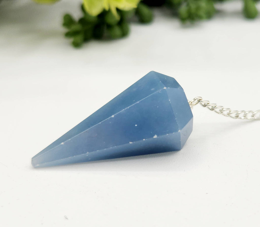 Angelite Gemstone Pendulum with Silver Plated Chain & Bead