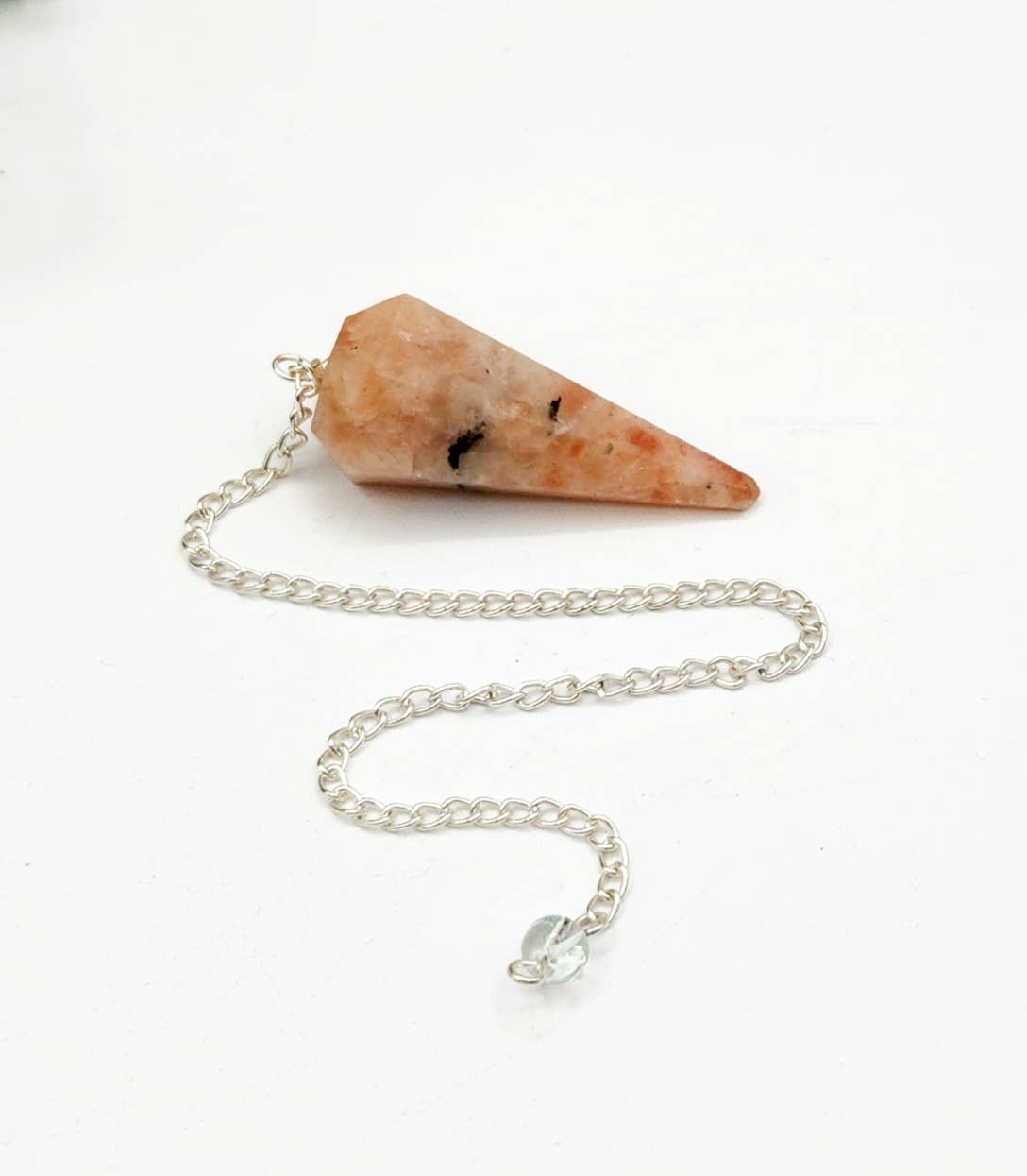 Sunstone Gemstone Pendulum w/Silver Plated Chain and Bead