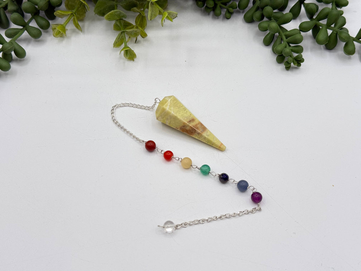 Serpentine Pendulum w/Chakra Beads-Silver Plate Chain