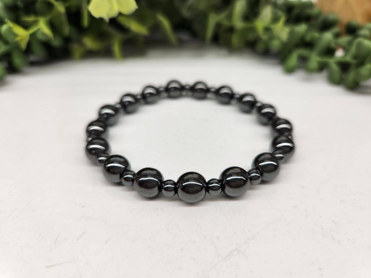 Hematite/Small Hematite Beads, Stretchable Bracelet, 7.5 L