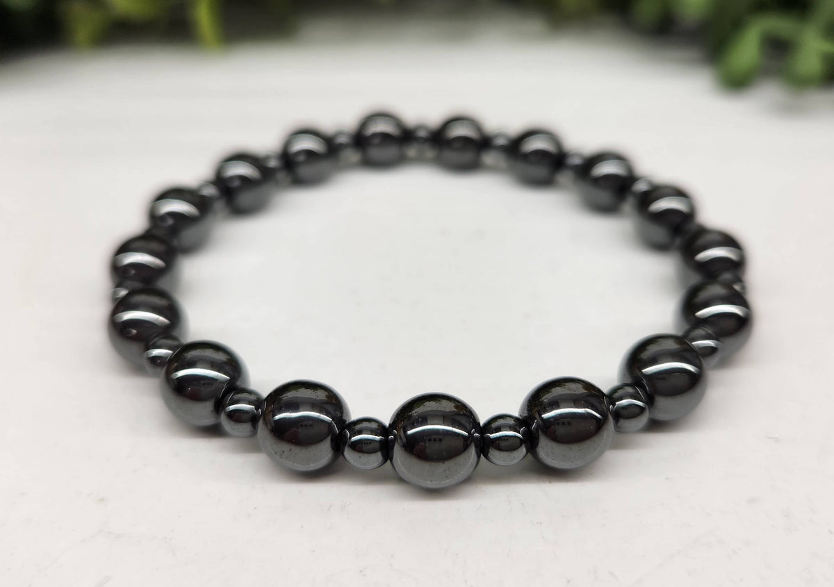 Hematite/Small Hematite Beads, Stretchable Bracelet, 7.5 L
