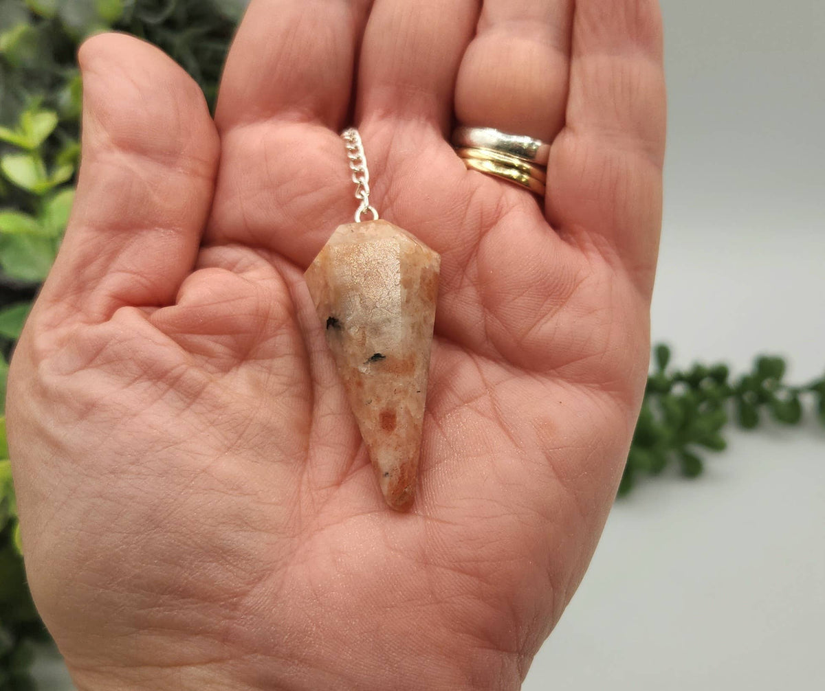 Sunstone Gemstone Pendulum w/Silver Plated Chain and Bead
