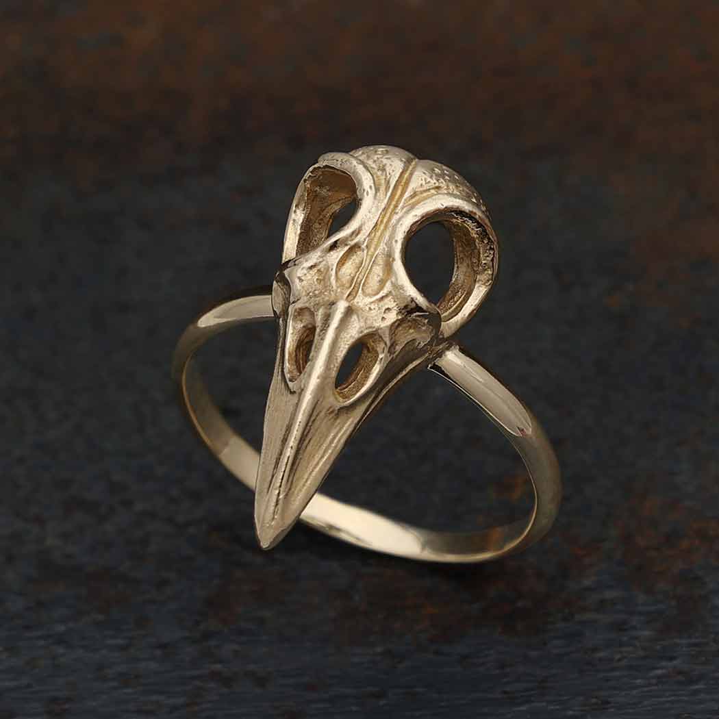 Sterling Silver or Bronze Raven Skull Ring: Sterling Silver / 6