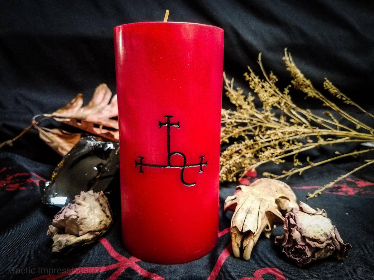 Lilith Sigil Pillar Candle: Red Candle, Black Sigil