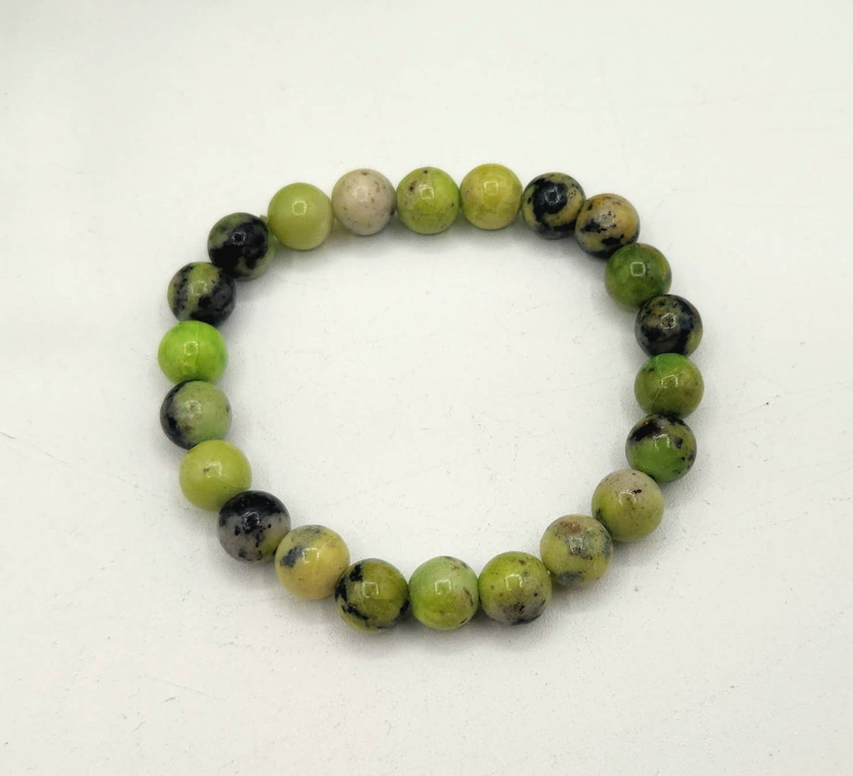 Serpentine 8mm Stretchable Gemstone Bracelet-7.5"Long