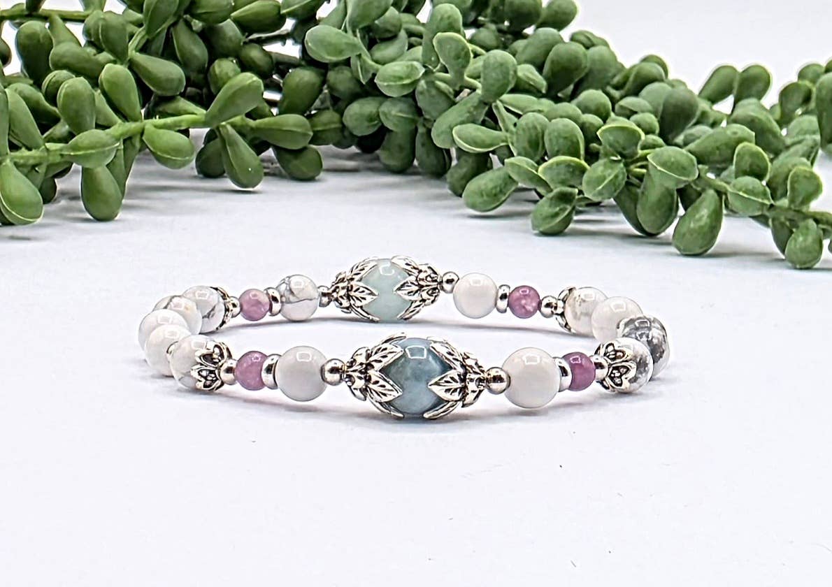 FEELING CALM- Aquamarine, White Howlite, Lepidolite Bracelet