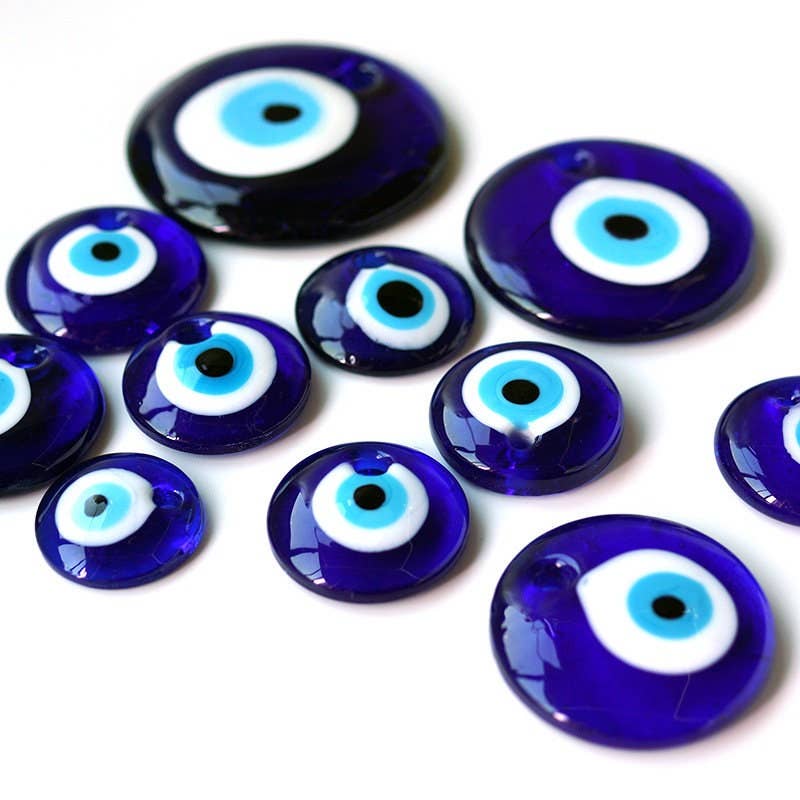 Blue Turkish Evil Eye Pendant Necklace Charm in Color Glass: 40 mm