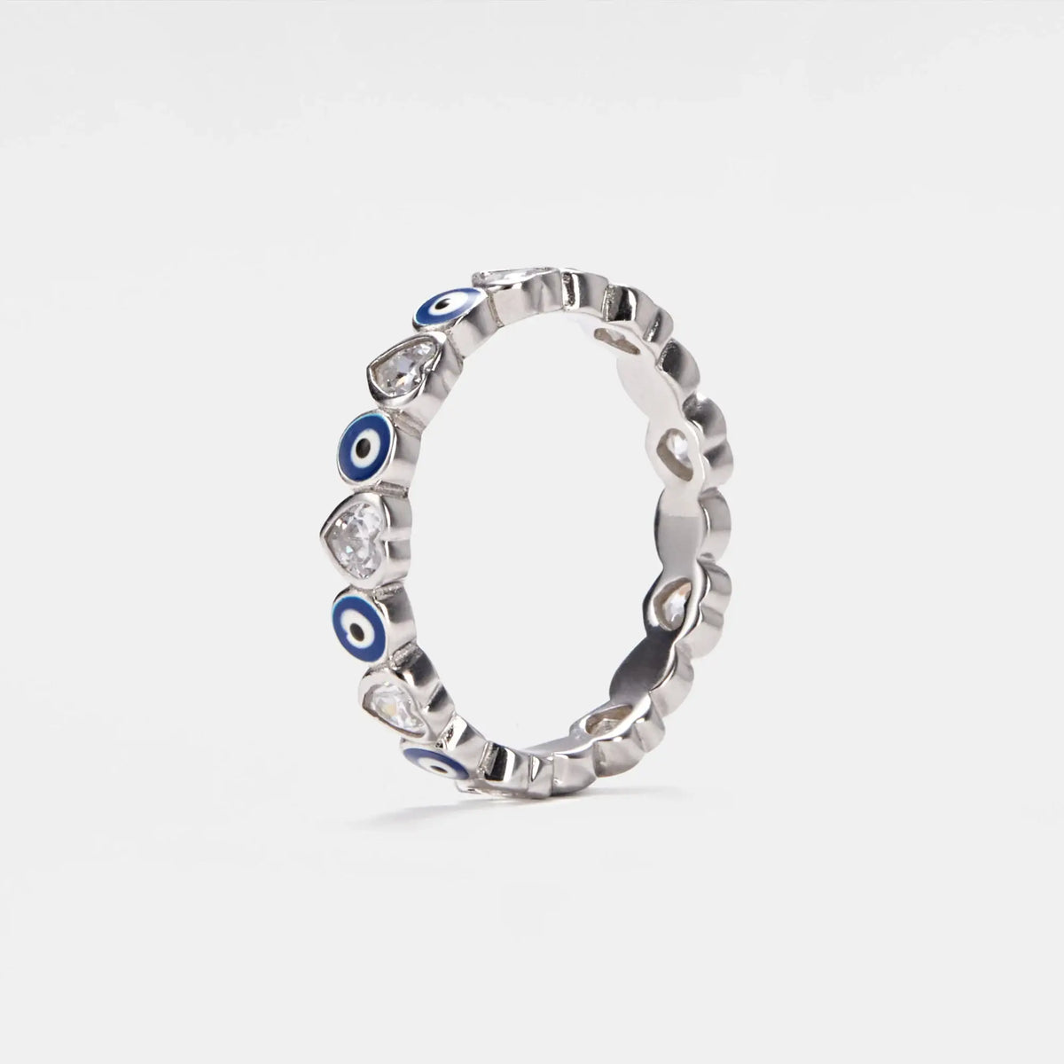 Turkish Evil Eye Heart Eternity Ring in 925 Sterling Silver: Silver / 8 US