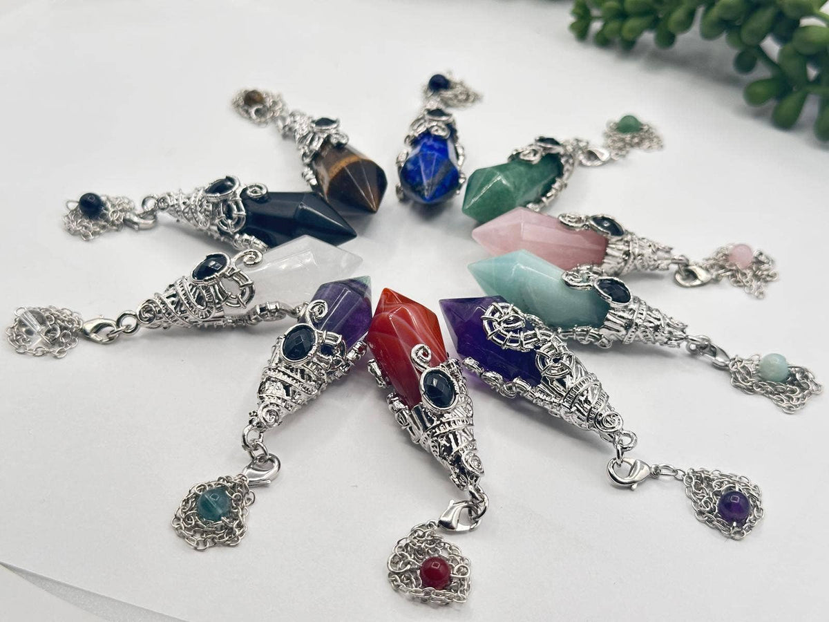 Carnelian 12 Faceted Antique Silver Detailing Pendulum