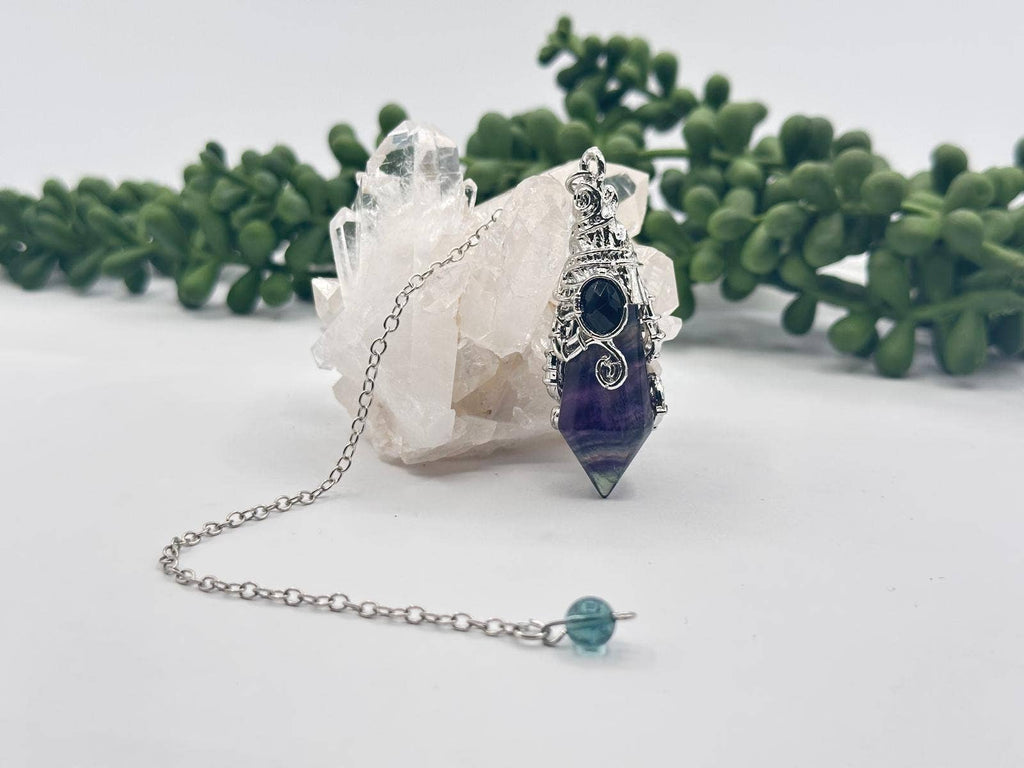 Rainbow Fluorite 12 Faceted Antique Silver Detail Pendulum