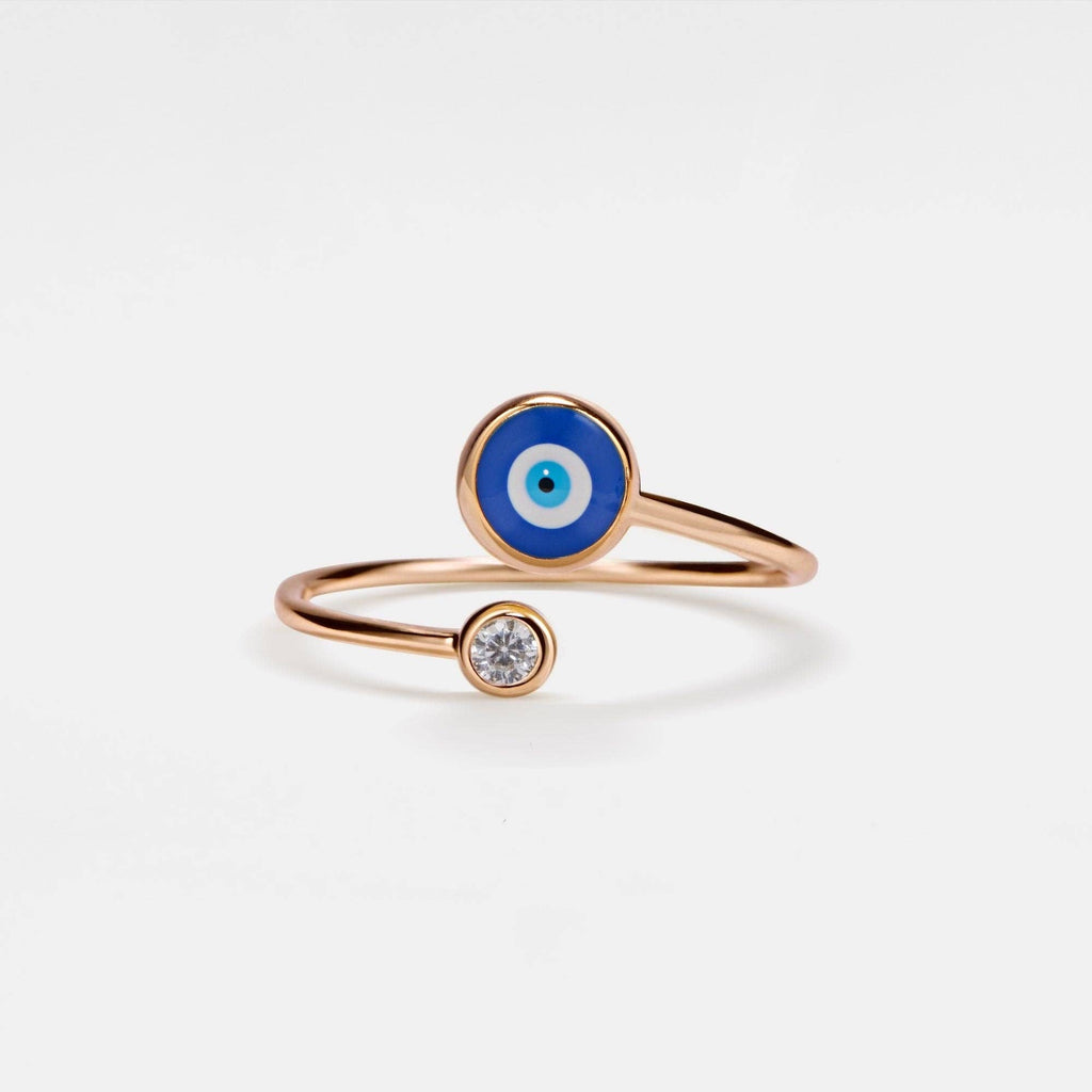 Evil Eye Nazar Bypass Ring in 925 Sterling Silver, Enamel: Silver