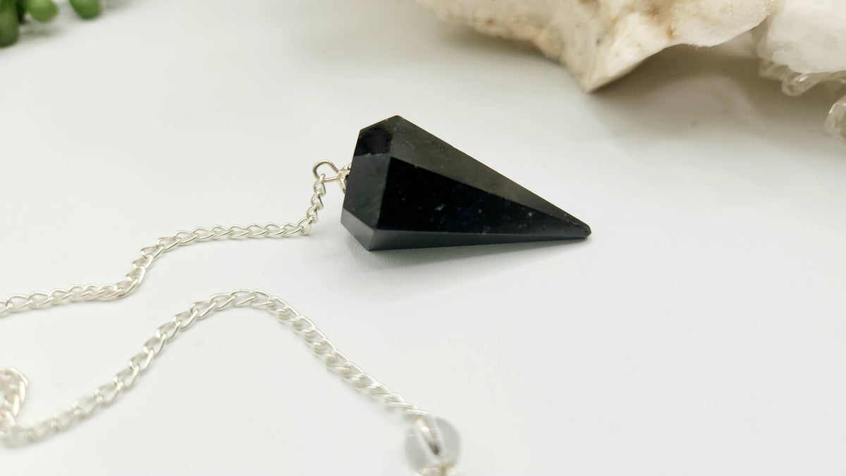 Black Tourmaline Pendulum Pendulum w/Silver Plated Chain