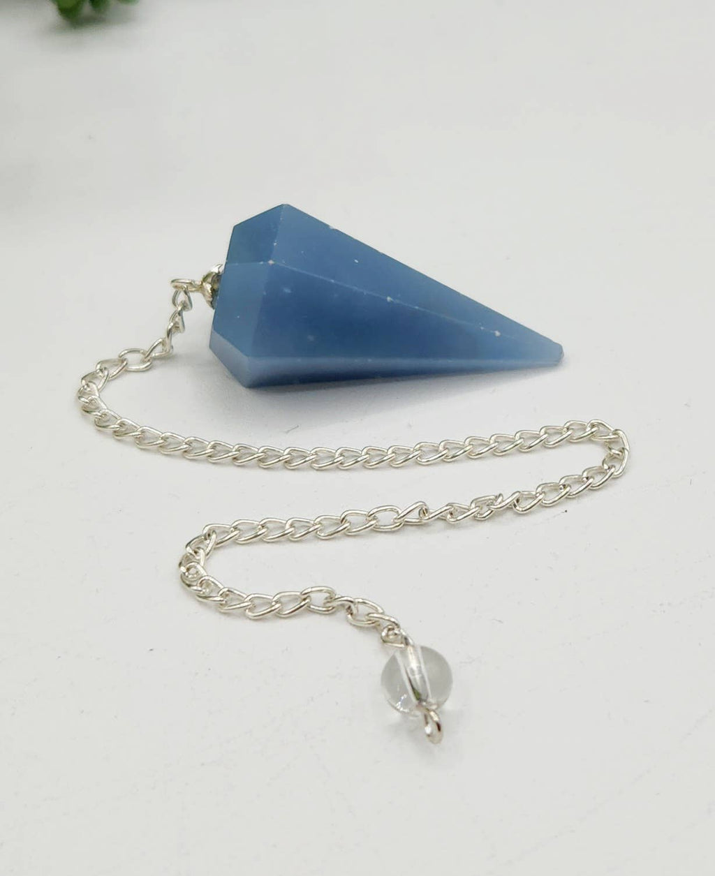 Angelite Gemstone Pendulum with Silver Plated Chain & Bead