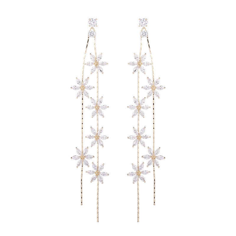 Daisy Flower Dangle Drop Statement Earrings in Solid Copper: Silver/Pink