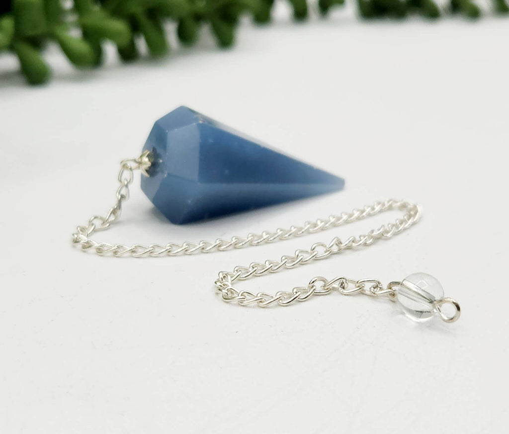 Angelite Gemstone Pendulum with Silver Plated Chain & Bead