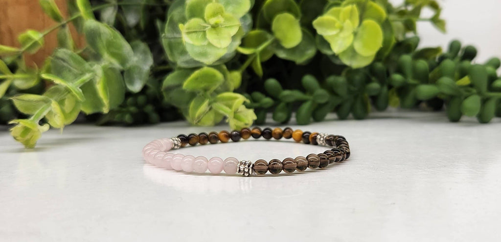 RELEASING THE PAST-Rose Quartz/Smoky Quartz/Tiger Eye 4mm