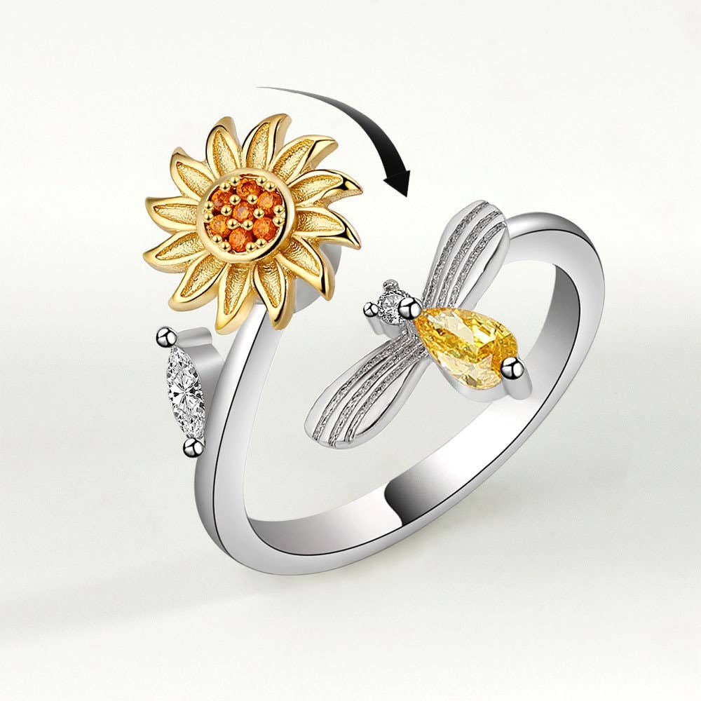 Sunflower Anxiety Fidget Spinner Ring in 925 Sterling Silver: Sterling Silver
