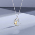 Dainty Cat Moon Star Charm Necklace in 925 Sterling Silver: Large