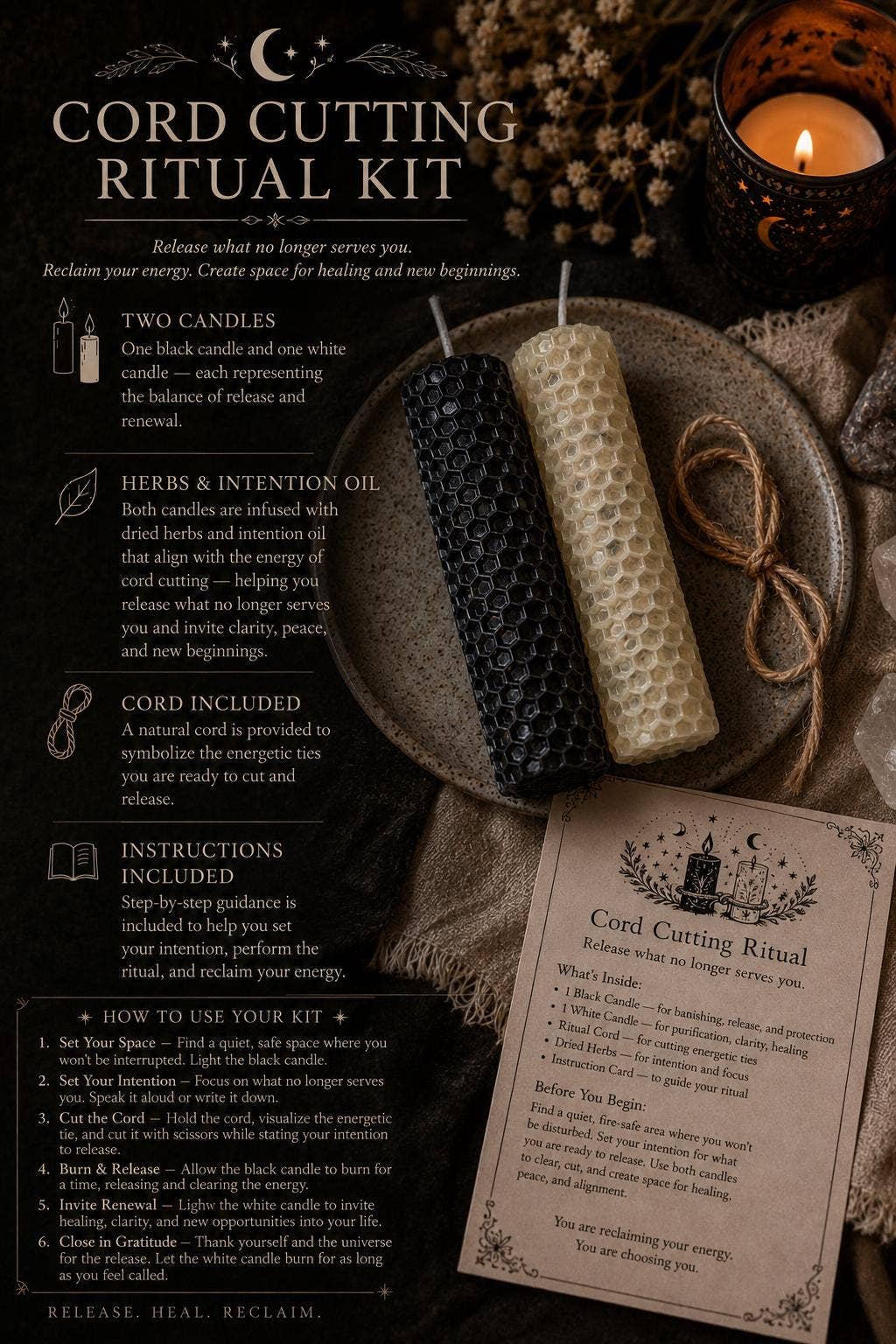 Cord Cutting Ritual Kit with Herb-Infused Beeswax