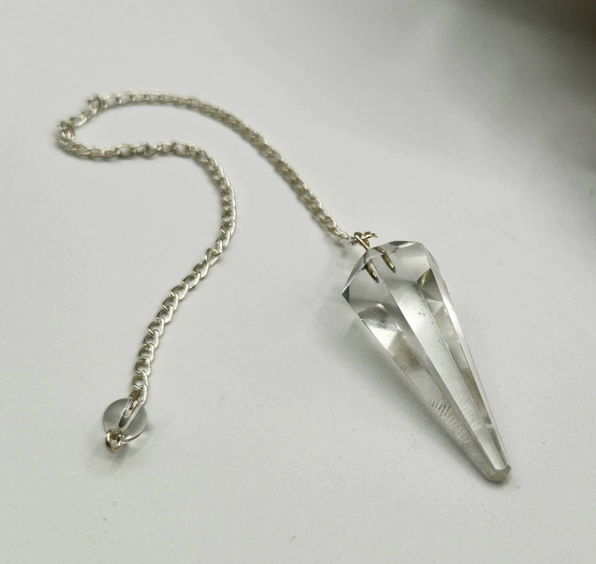 Clear Quartz Pendulum w/Silver Plated Chain