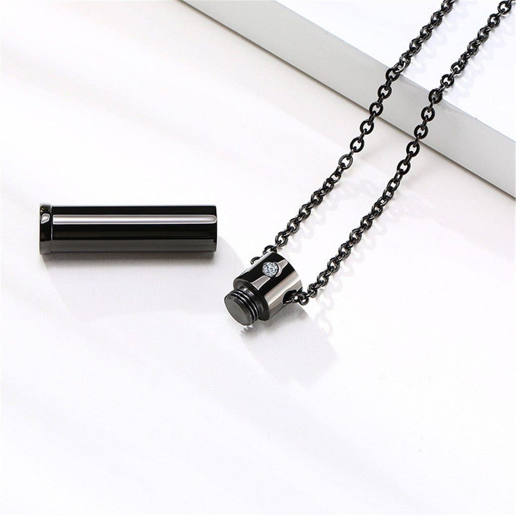 Human Ashes Urn Pendant Necklace in Stainless Steel: Black / No Engrave