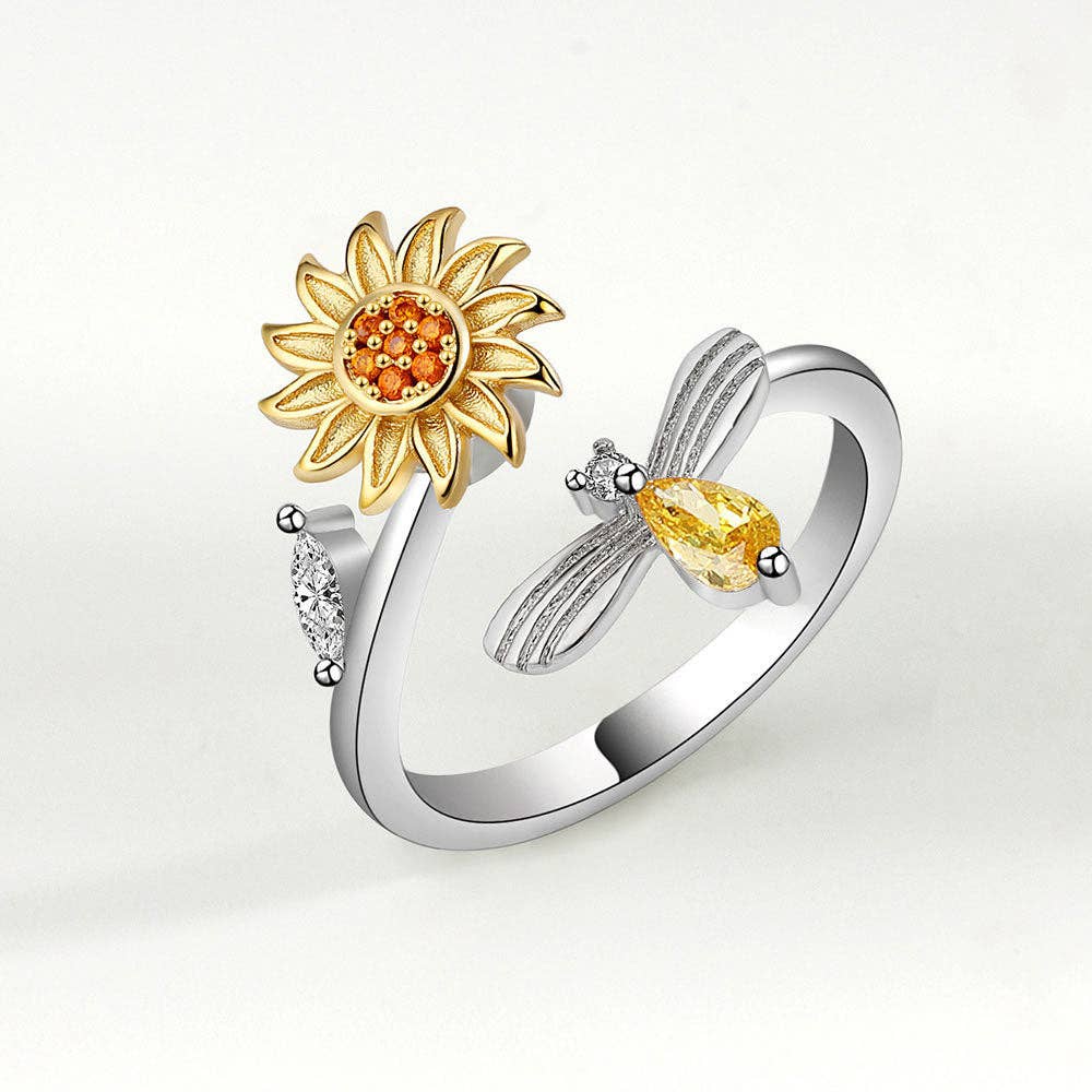 Sunflower Anxiety Fidget Spinner Ring in 925 Sterling Silver: Sterling Silver