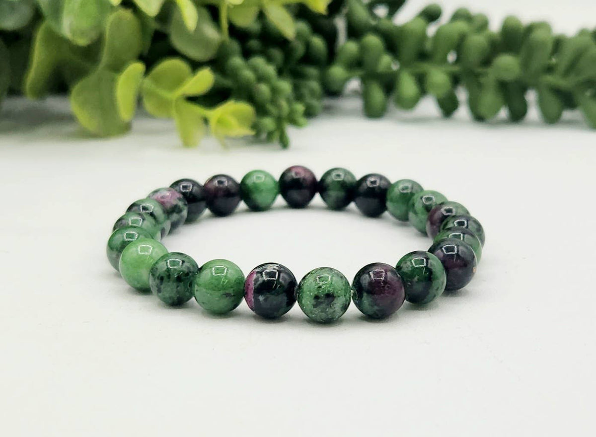 Ruby Zoisite 8mm Stretchable Gemstone Bracelet-7.5"Long