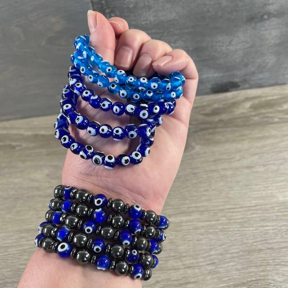 Evil Eye & hematite Beaded Bracelet