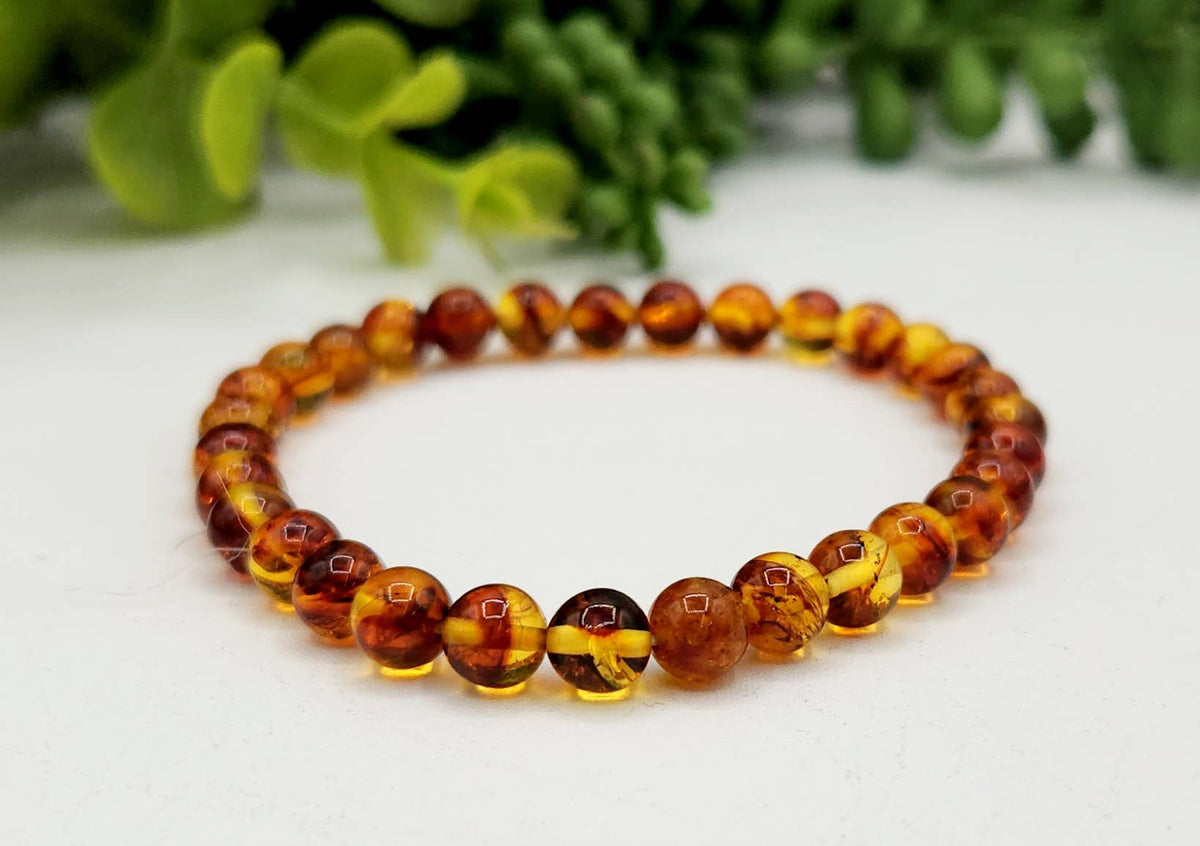 Amber Stretchable Bracelet 6mm Beads-7.5" Long -100% Natural