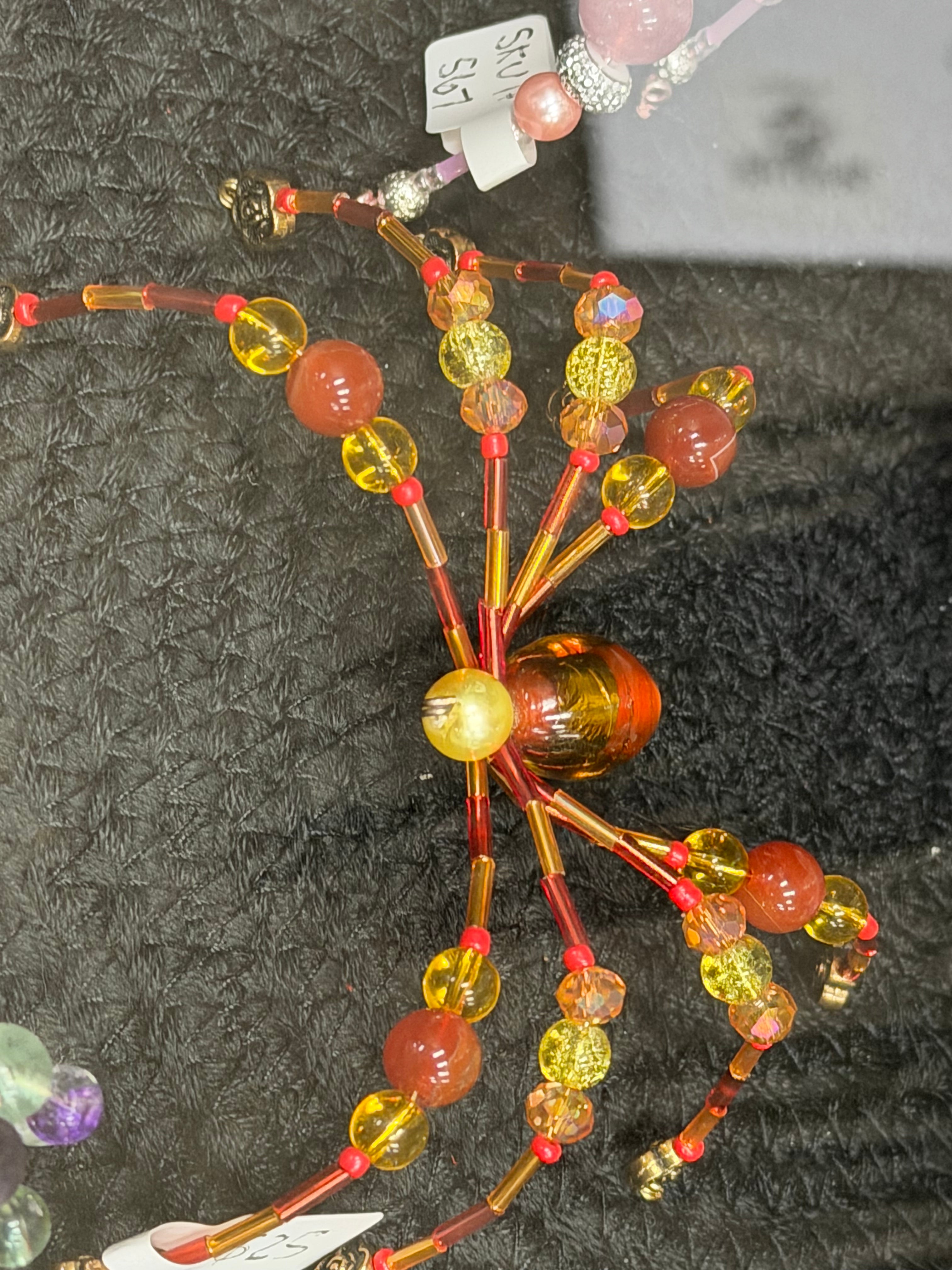 Beaded Spider md red + yellow