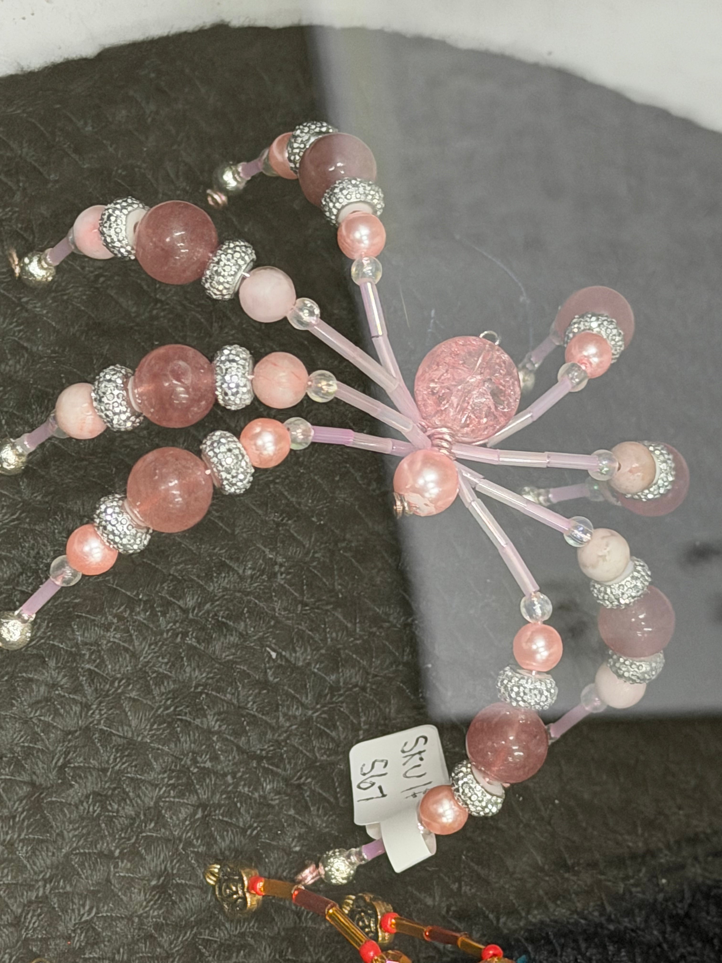 Beaded Spider Md pink + white