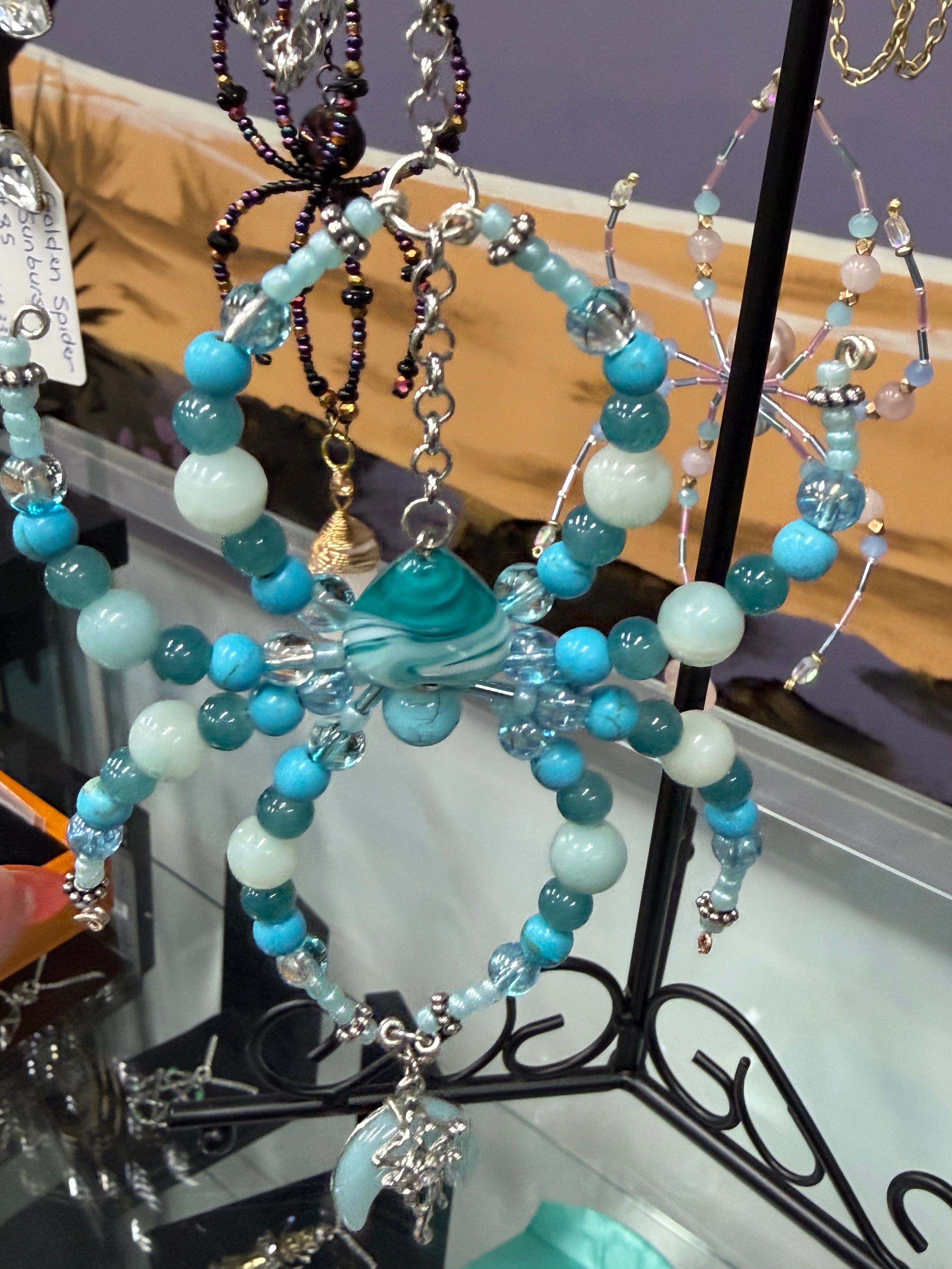 Hanging Beaded Spider Lt Blue Amazonite