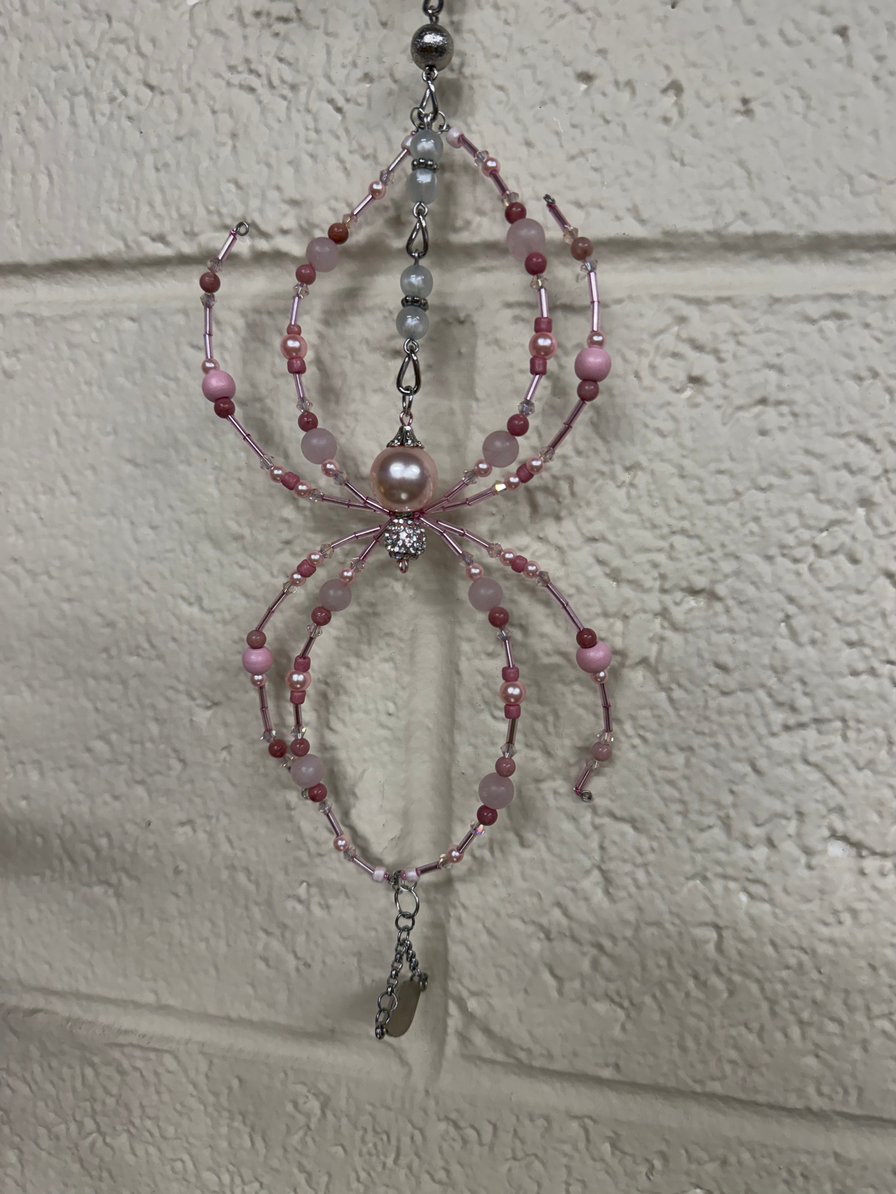 Hanging Beaded Spider lg pink/evil eye