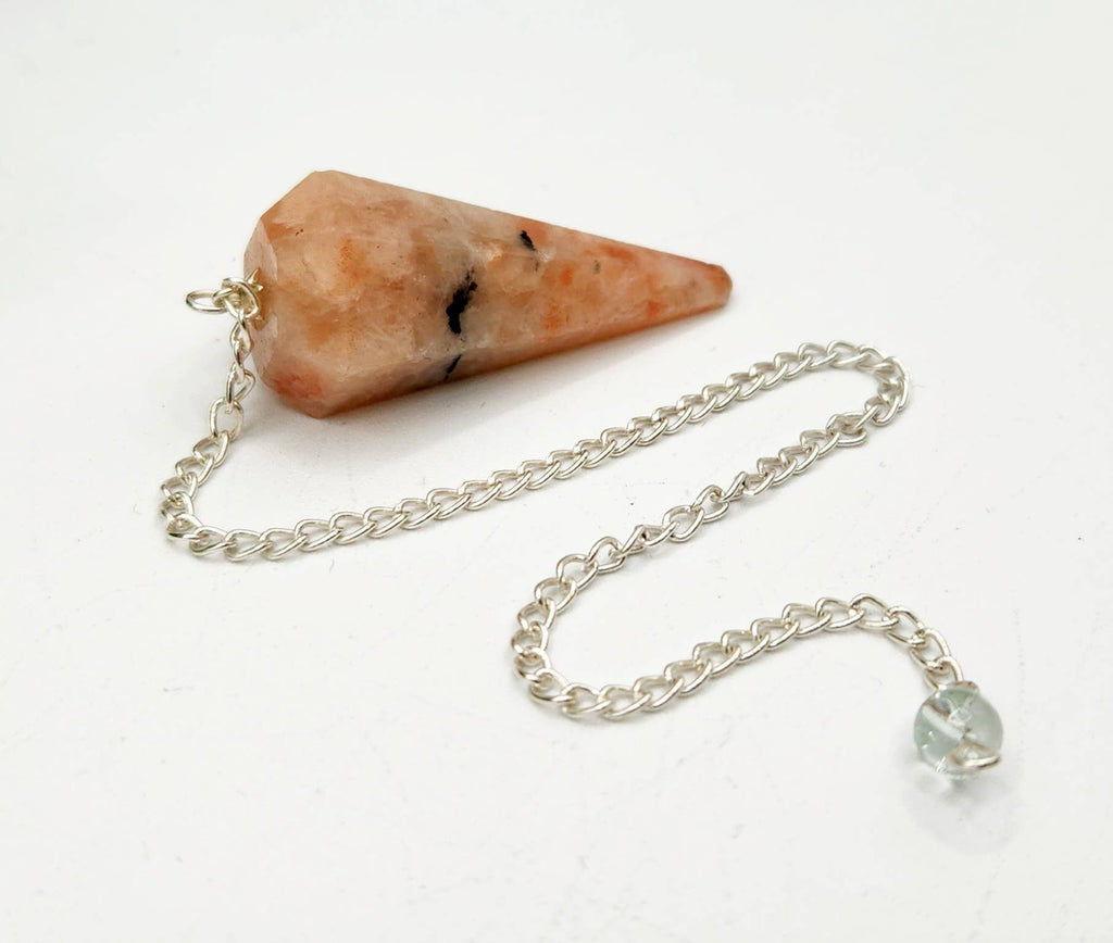 Sunstone Gemstone Pendulum w/Silver Plated Chain and Bead