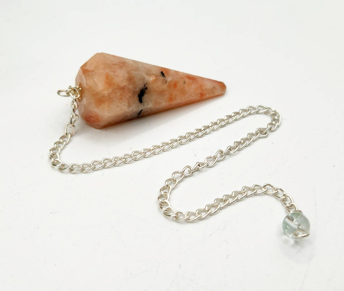 Sunstone Gemstone Pendulum w/Silver Plated Chain and Bead