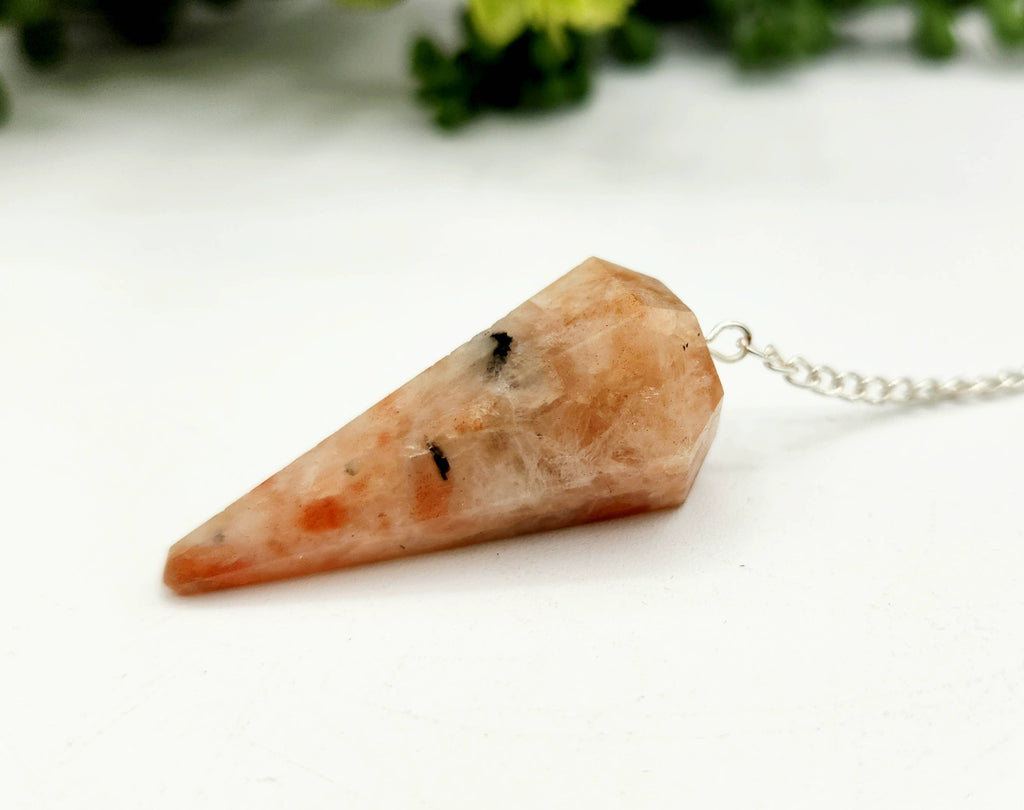 Sunstone Gemstone Pendulum w/Silver Plated Chain and Bead