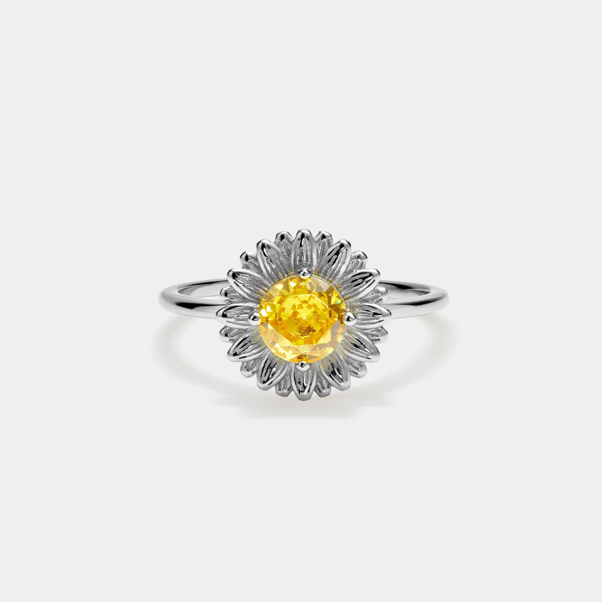 Dainty Gold Sunflower Statement Ring in 925 Sterling Silver: Silver / 6 US