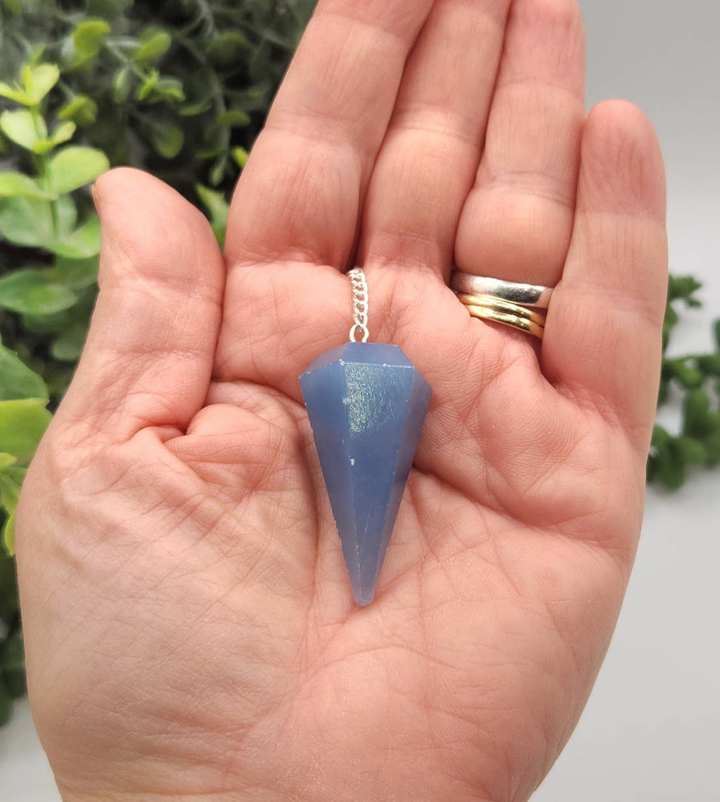 Angelite Gemstone Pendulum with Silver Plated Chain & Bead