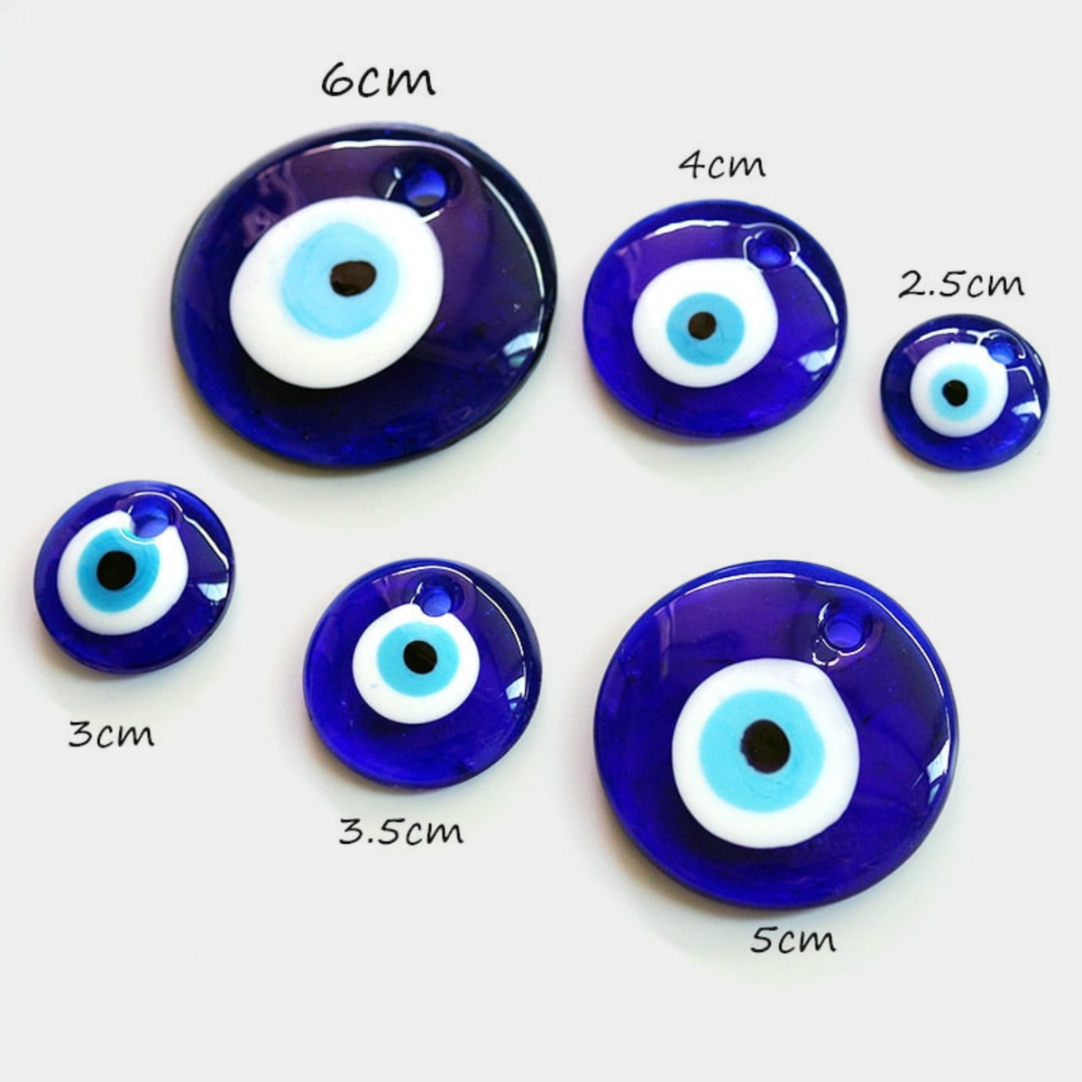 Blue Turkish Evil Eye Pendant Necklace Charm in Color Glass: 40 mm