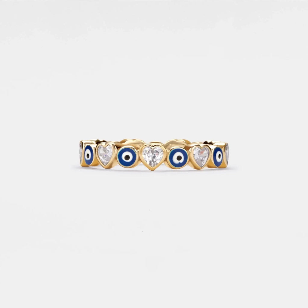 Turkish Evil Eye Heart Eternity Ring in 925 Sterling Silver: Silver / 8 US